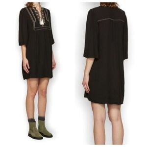 ISABEL MARANT ETOILE Black Clara crepe embroidered Tassel Dress Size 36 EU/ US S